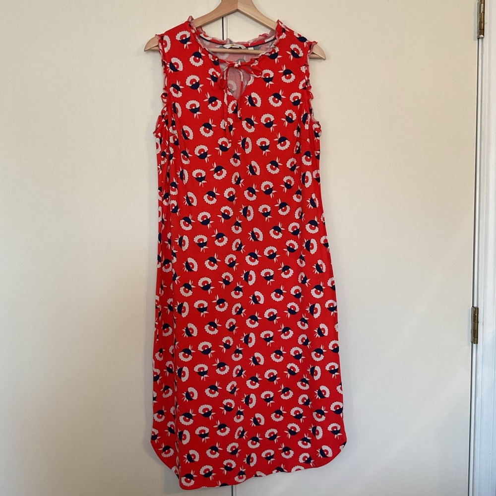 Boden Lois Floral Midi Jersey Dress Orange/Red Navy White Sleeveless Size 10 M - Picture 3 of 16